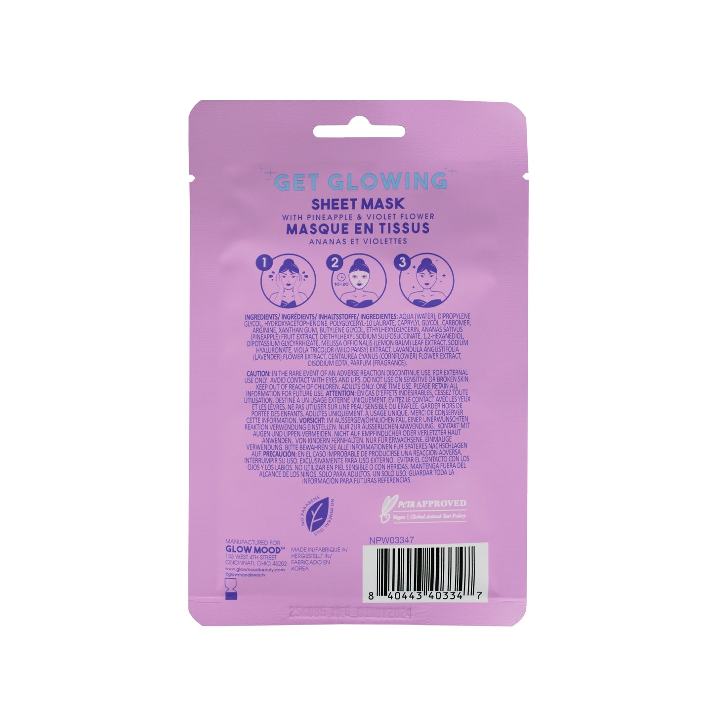 Glow Mood Night Moisturizing Sheet Mask with Pineapple & Violet Flower